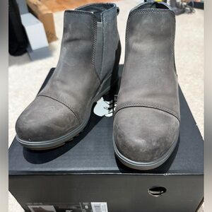 Gray Leather Ankle Boots